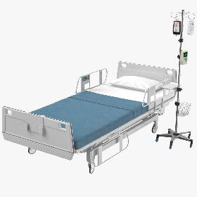 3D Hospital Bed WIth IV Stand 3D Model model